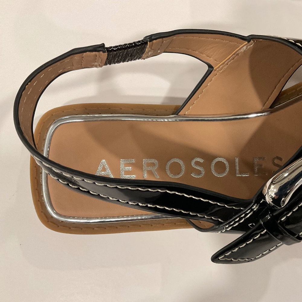 AEROSOLES Cassa Black Patent Faux Leather Sandals Size 8.5 Never Worn - Picture 5 of 8